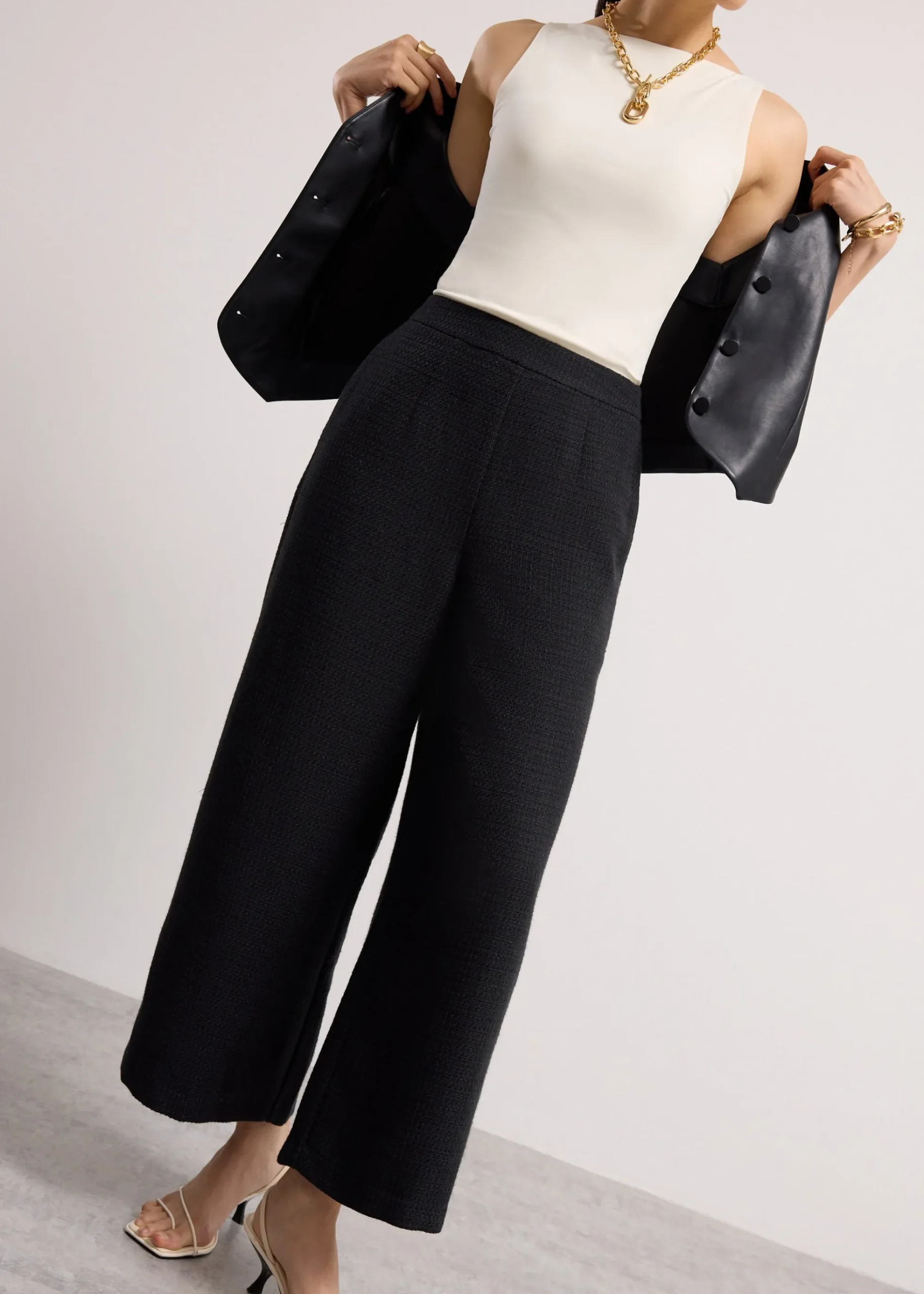 Lia Tweed High Waist Wide Leg Culottes
