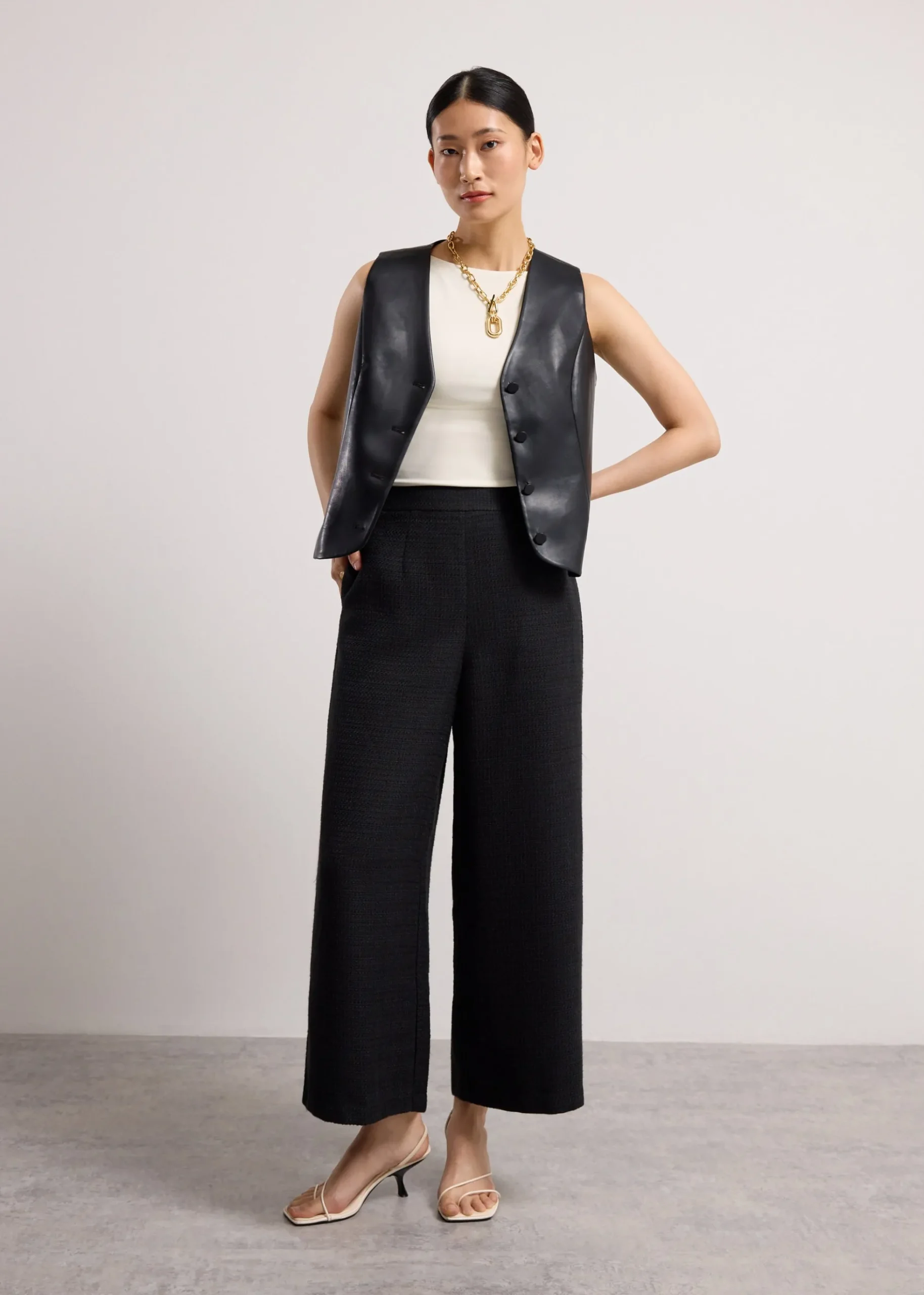 Lia Tweed High Waist Wide Leg Culottes