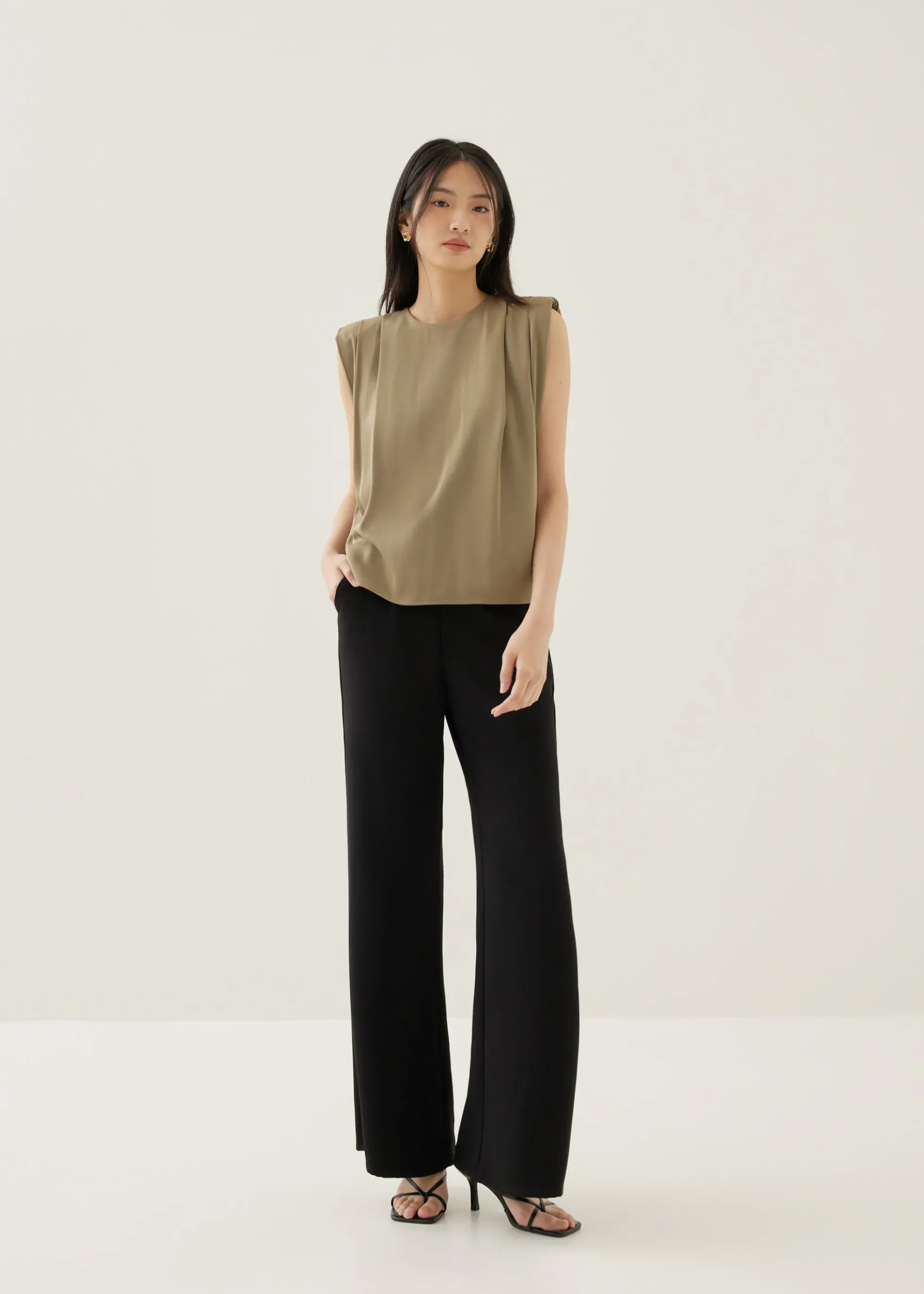 Lianne Shoulder Padded Pleated Top