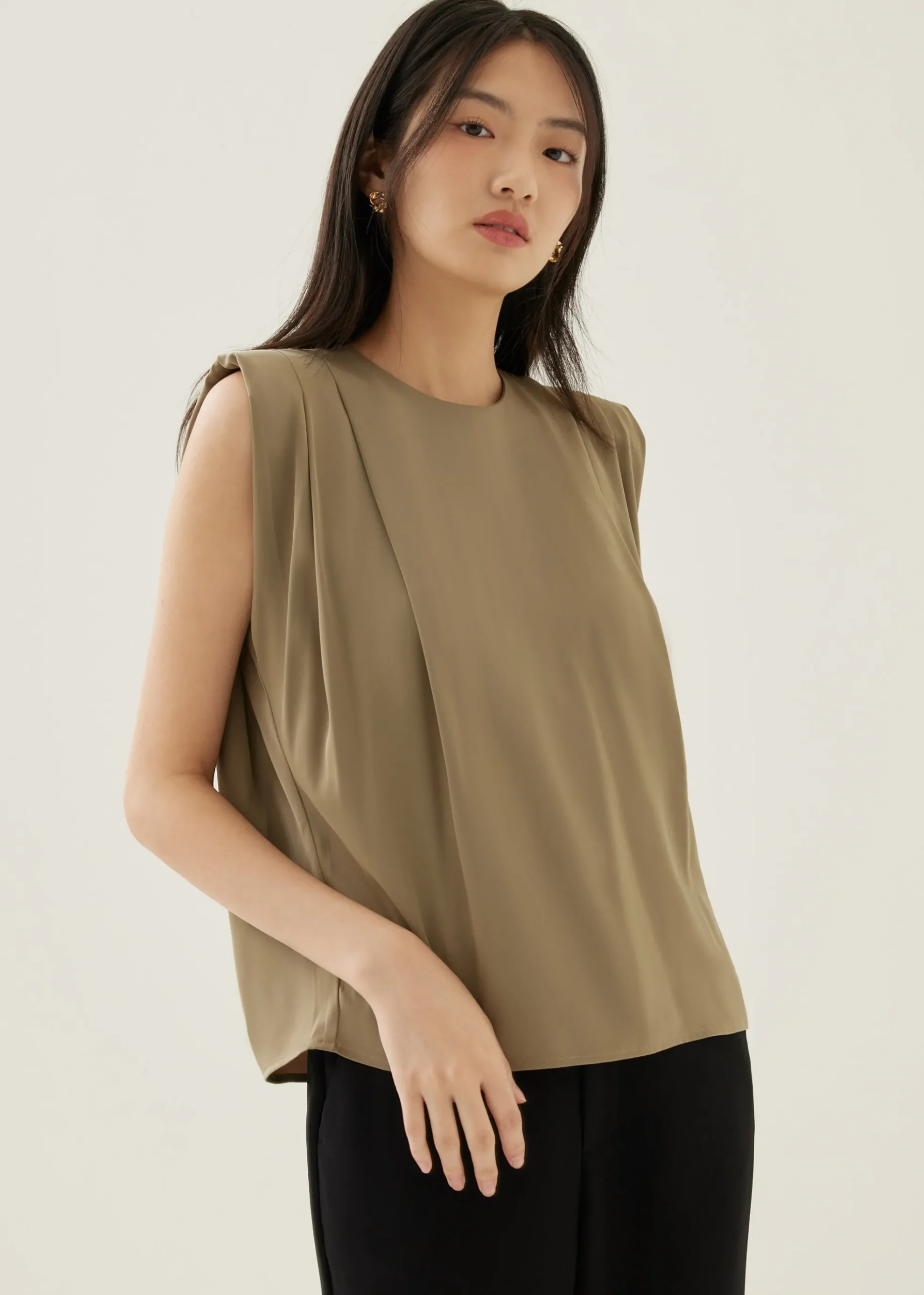 Lianne Shoulder Padded Pleated Top