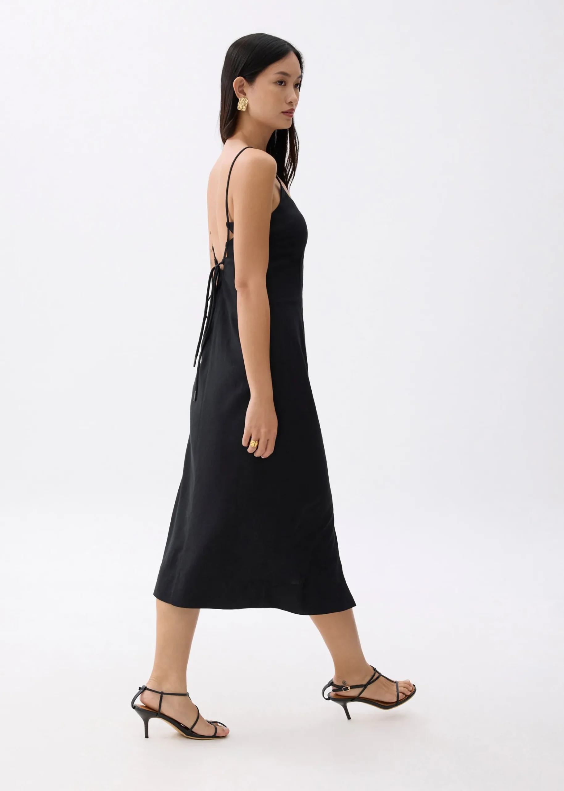 Linen Padded Column Midi Dress