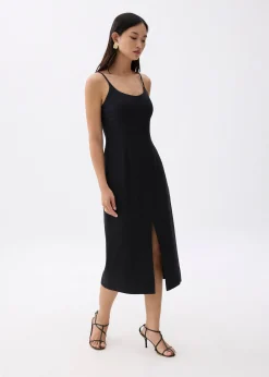 Linen Padded Column Midi Dress