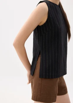 Linen Round Neck Boxy Shell Top