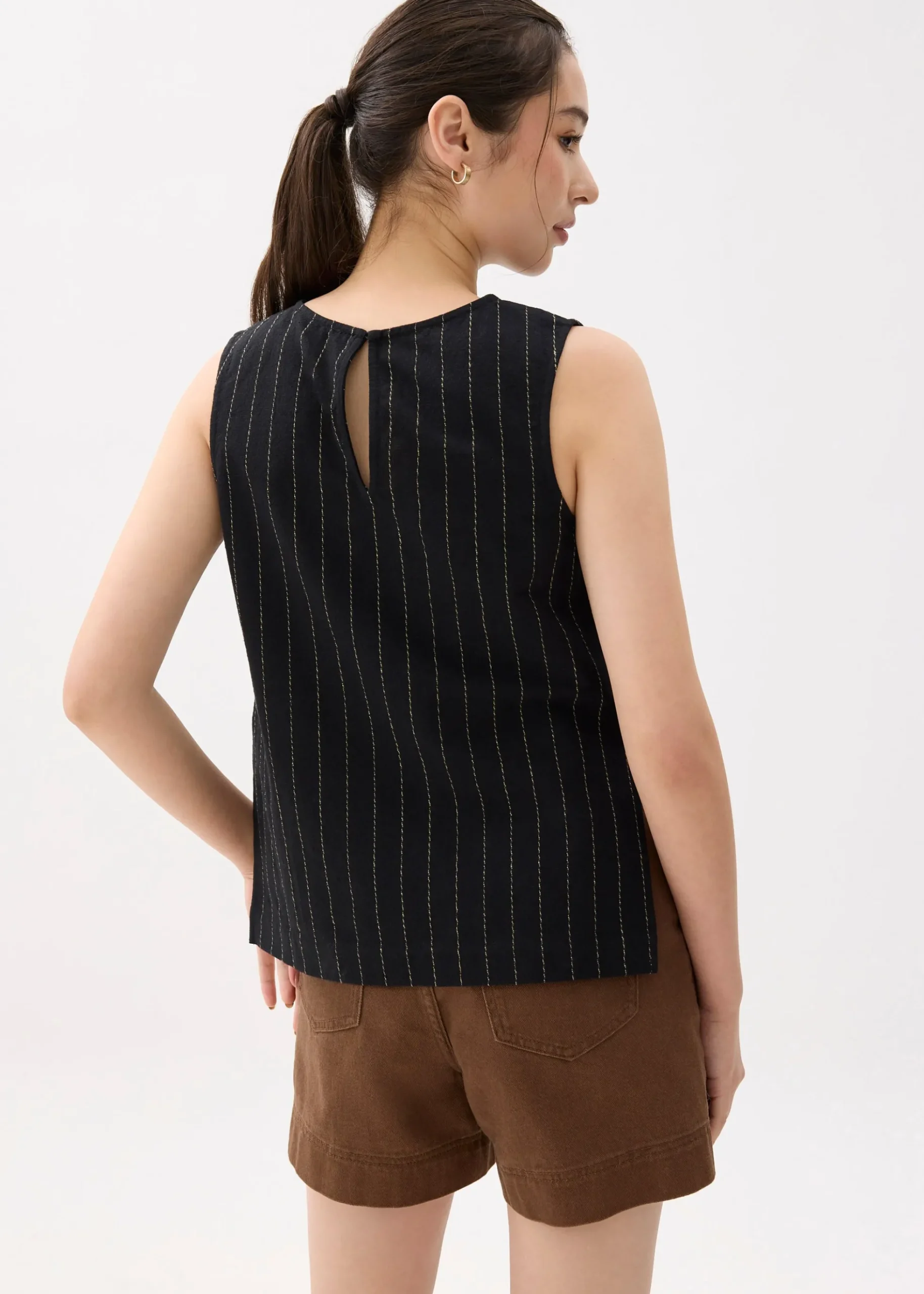 Linen Round Neck Boxy Shell Top