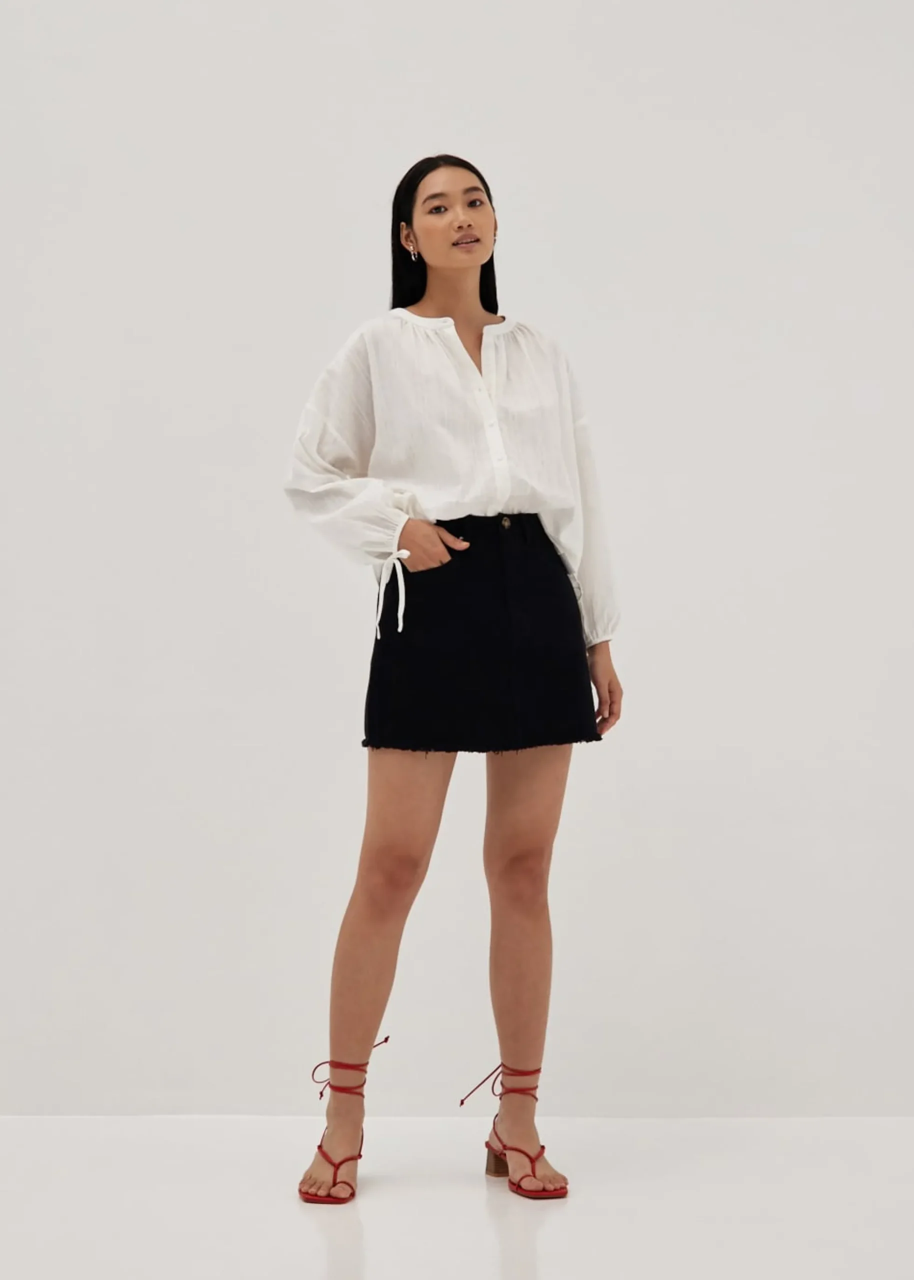 Lira Textured Tie Cuff Poet Blouse