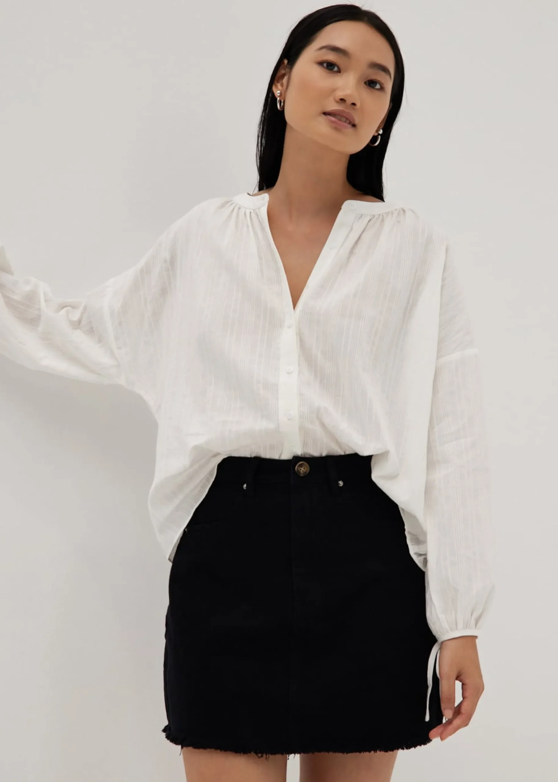 Lira Textured Tie Cuff Poet Blouse