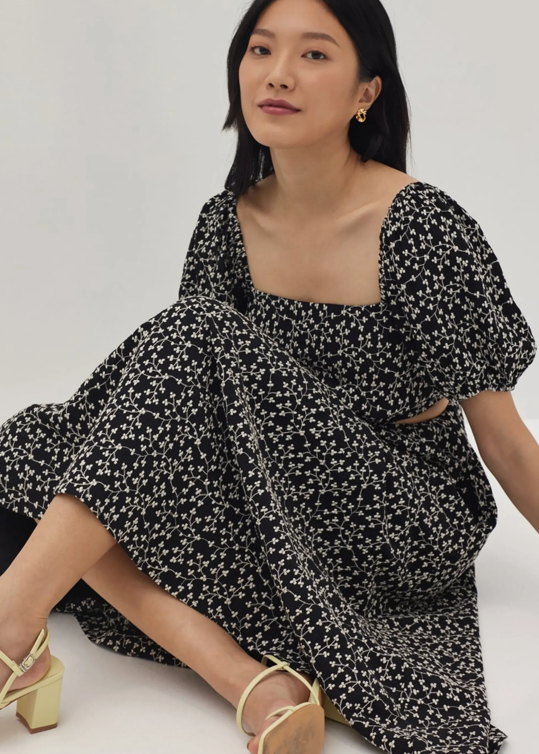 Liza Padded Embroidered Cut Out Midi Dress