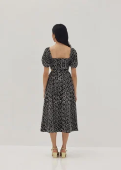 Liza Padded Embroidered Cut Out Midi Dress