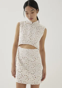 Llana Shoulder Padded Mandarin Collar Mini Dress