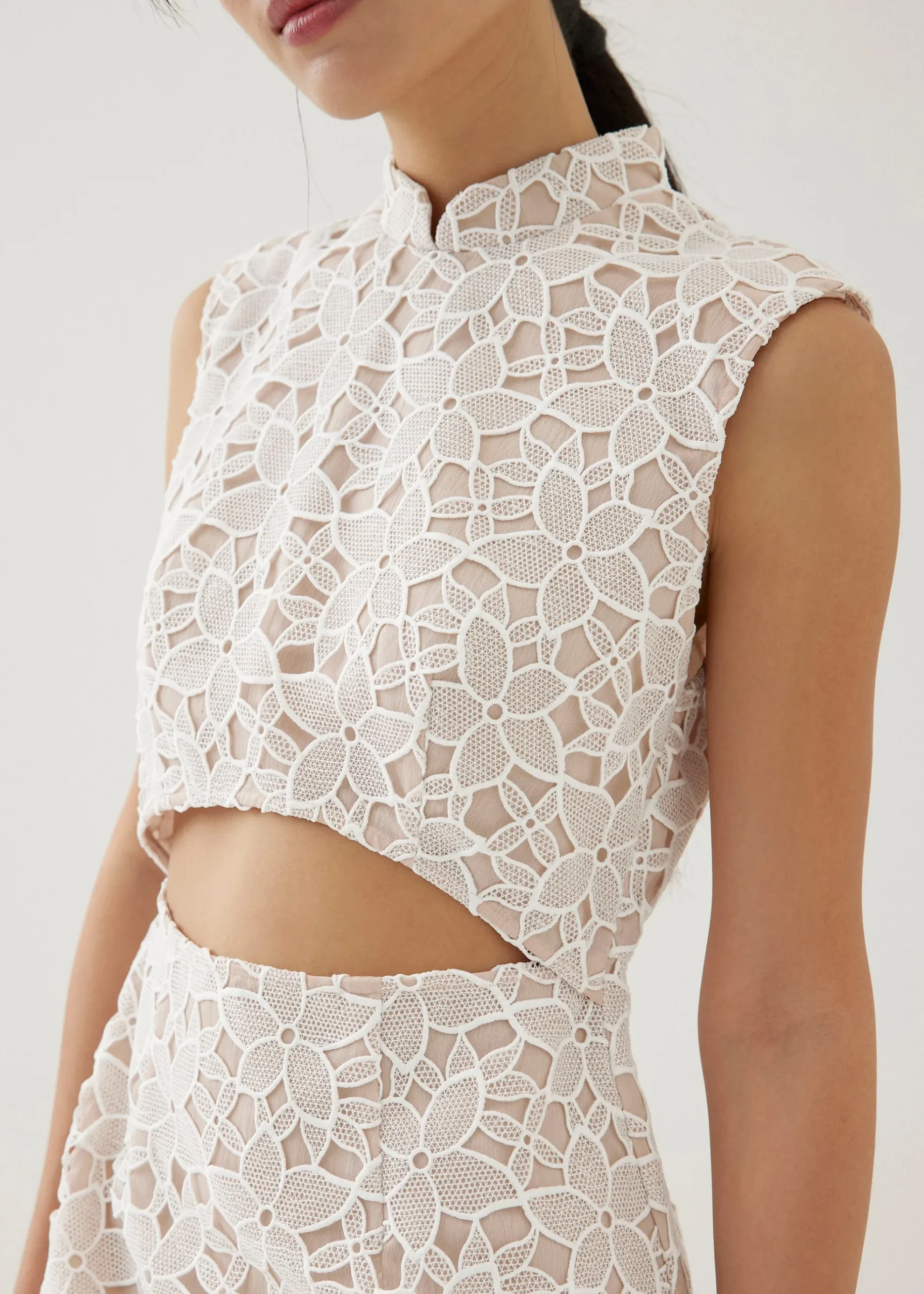 Llana Shoulder Padded Mandarin Collar Mini Dress