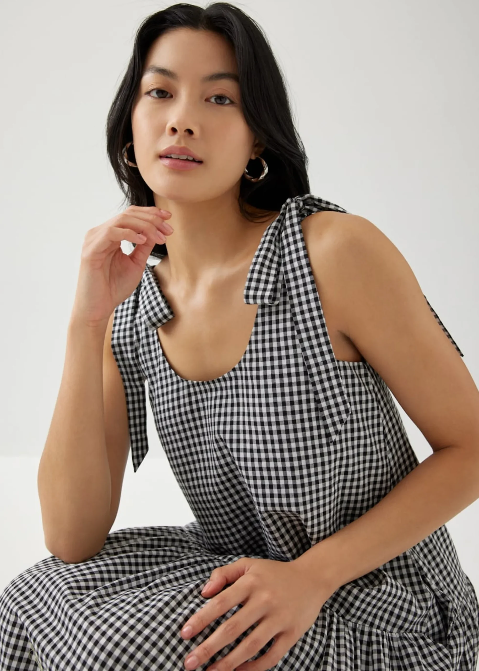Loanne Gingham Trapeze Dress