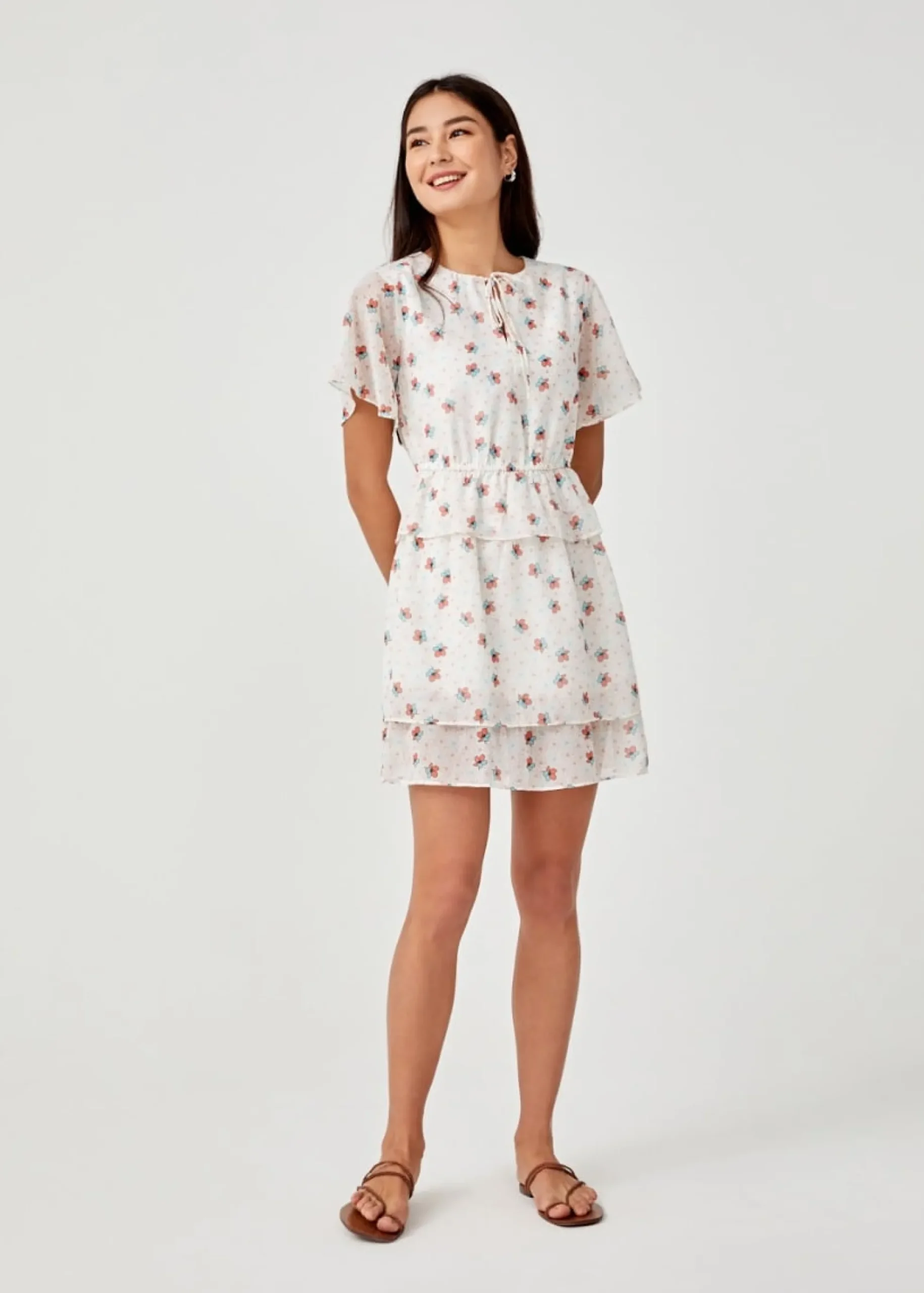 Luella Drawstring Tiered Ruffle Hem Dress in Daisy Dreams