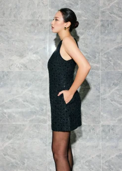 Lusi Sequin Tweed Straight Neck A-line Mini Dress