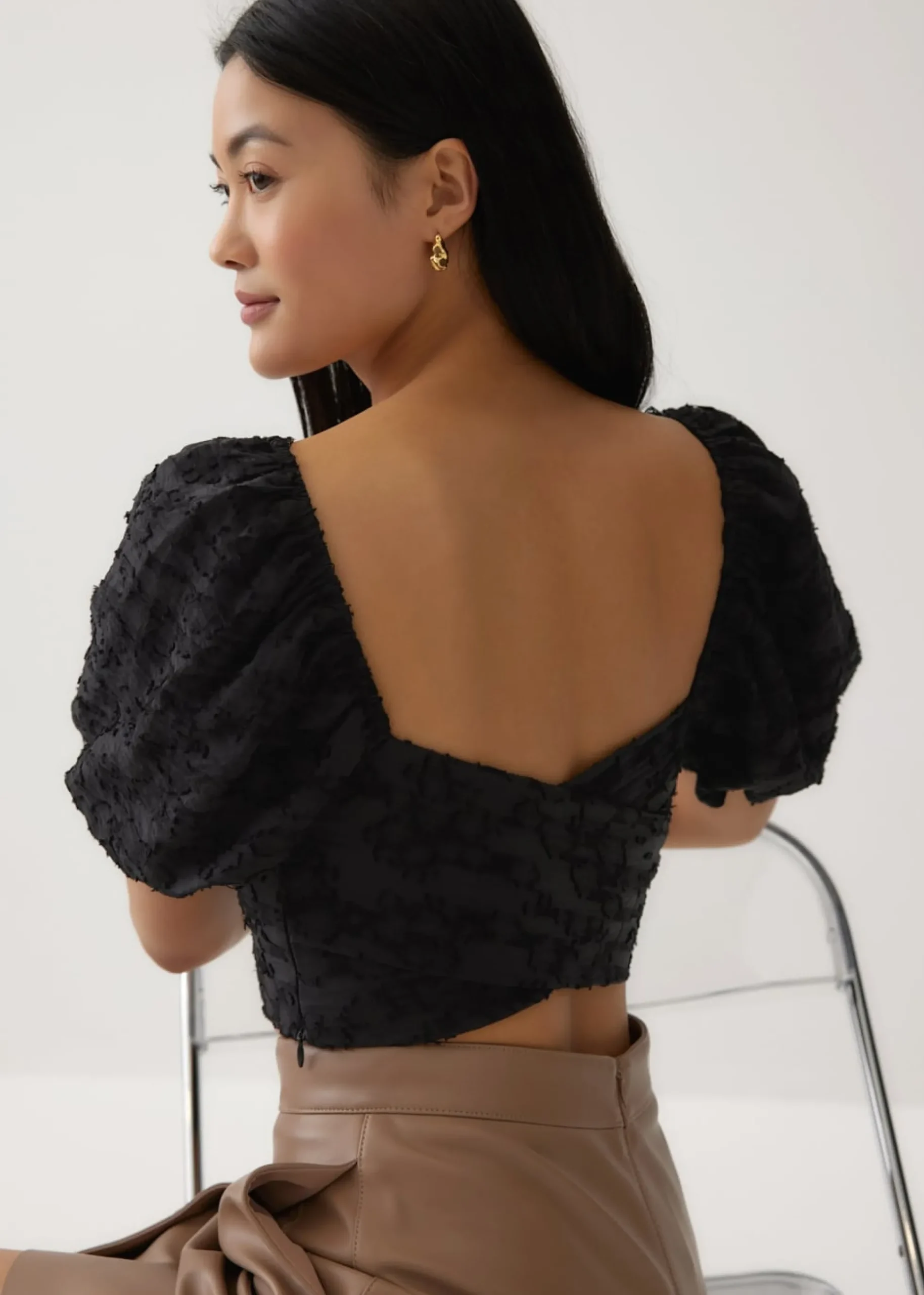 Luz Textured Cross Back Crop Top