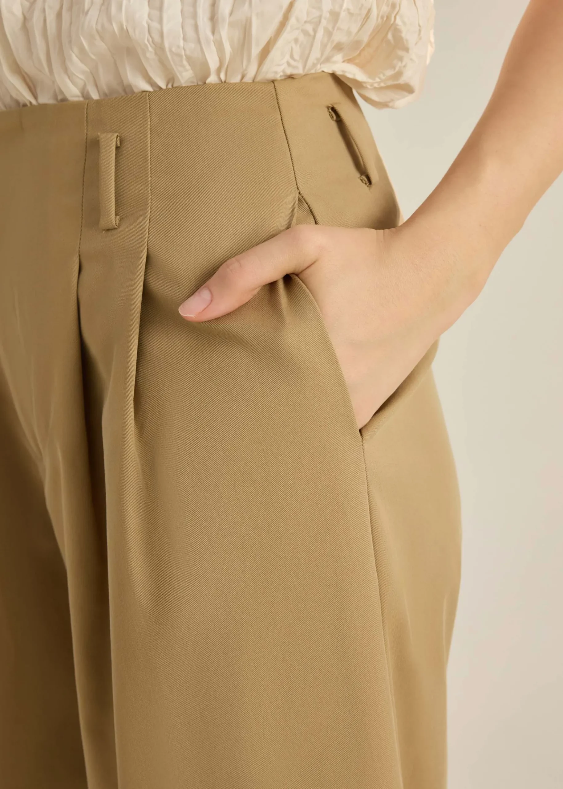 Lyocell Contrast Piping Wide Leg Pants