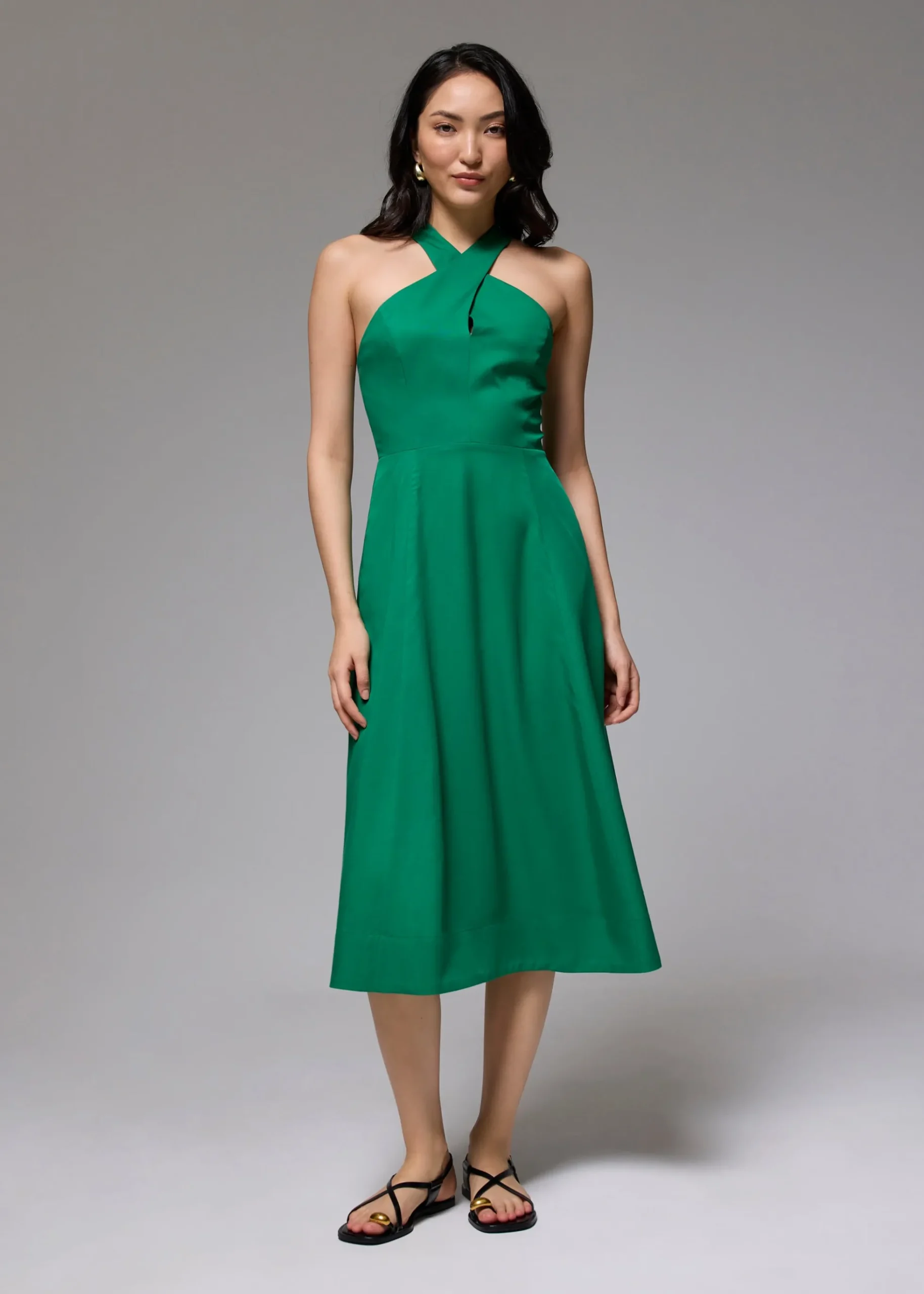 Lyocell Elastic Halter Neck Midi Dress