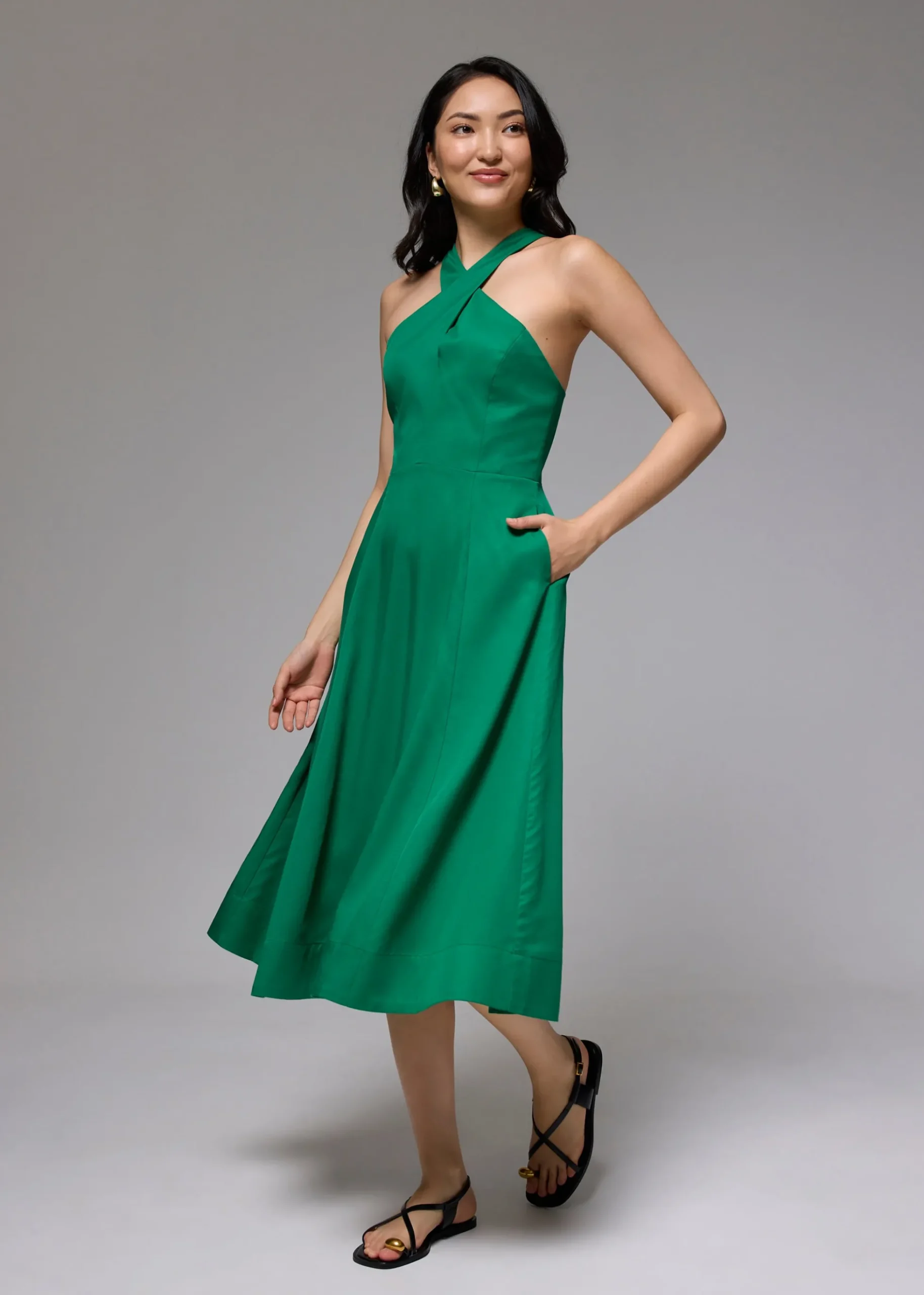 Lyocell Elastic Halter Neck Midi Dress