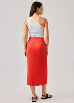 Lyocell Front Twist Column Midaxi Skirt