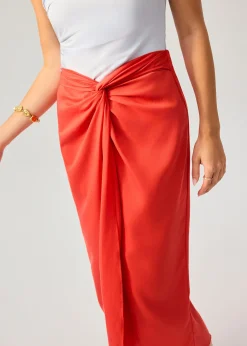 Lyocell Front Twist Column Midaxi Skirt