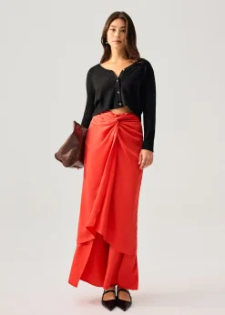 Lyocell Front Twist Column Midaxi Skirt