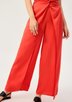 Lyocell Front Twist Mid Waist Wide Leg Pants
