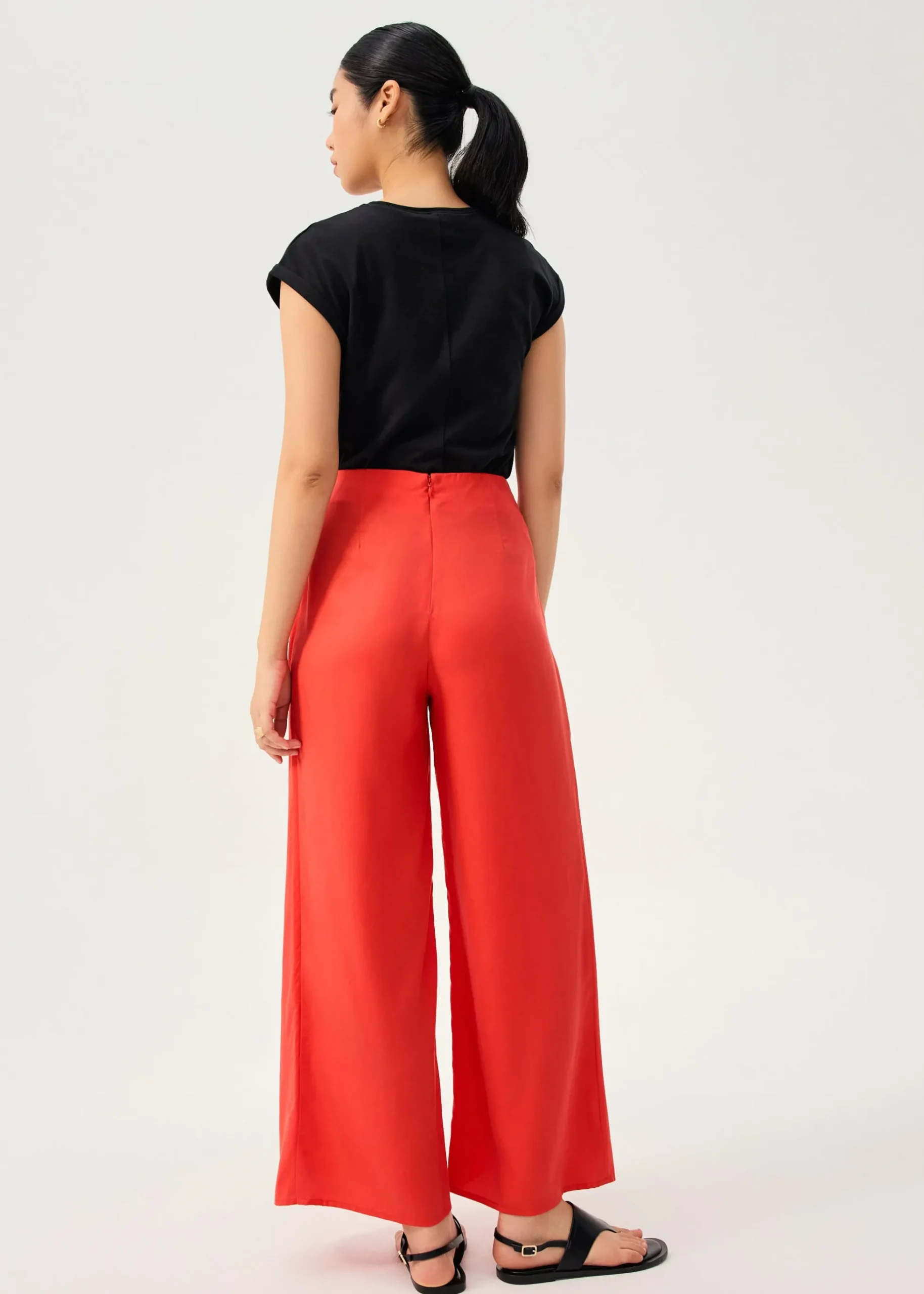 Lyocell Front Twist Mid Waist Wide Leg Pants