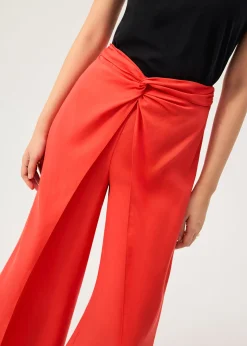 Lyocell Front Twist Mid Waist Wide Leg Pants