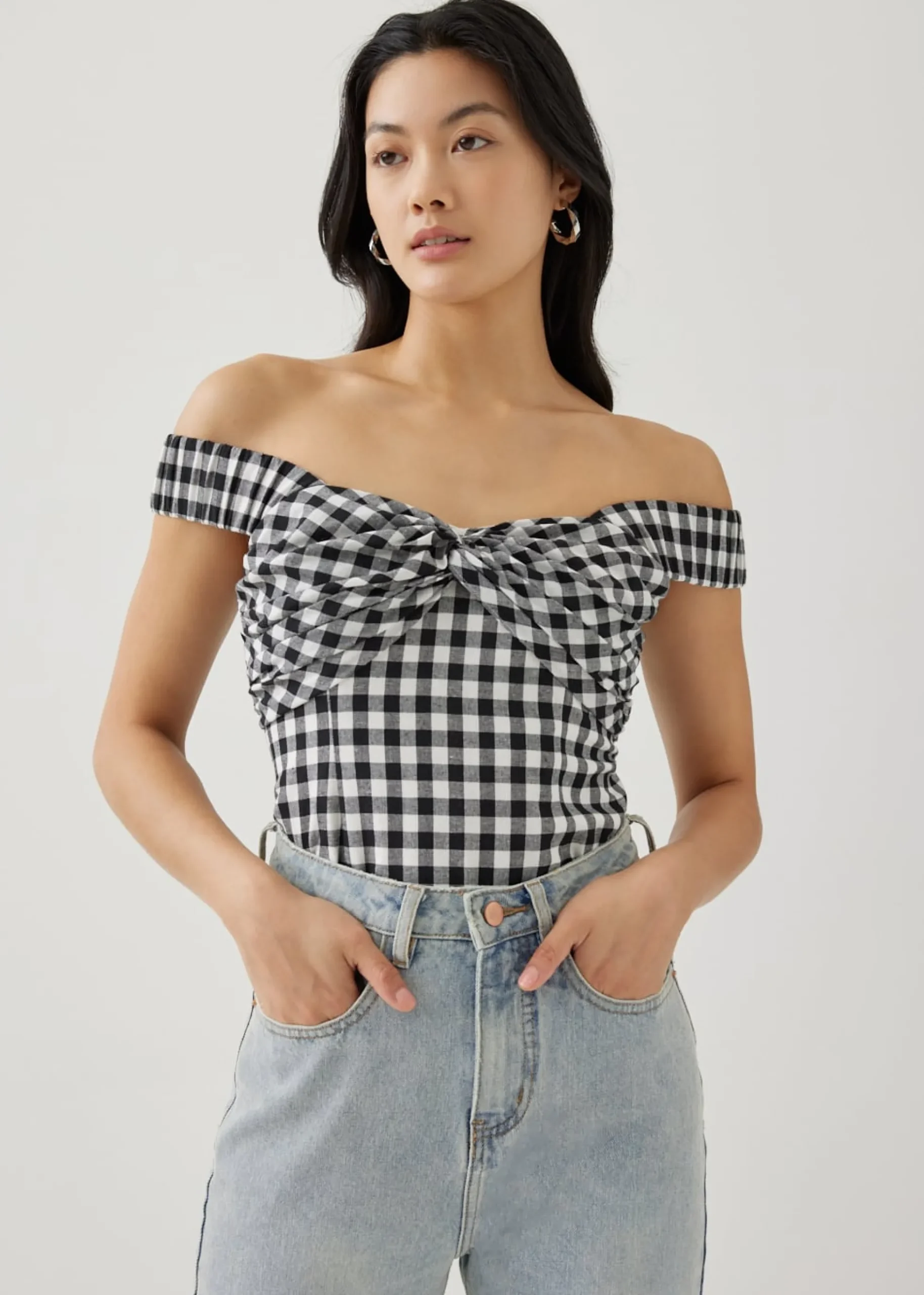 Maizie Gingham Off Shoulder Top