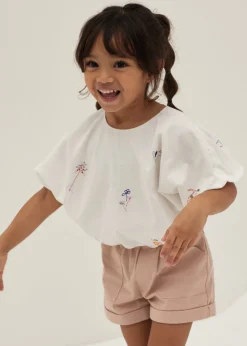 Malaya Embroidered Puff Sleeve Top in Humble Abode