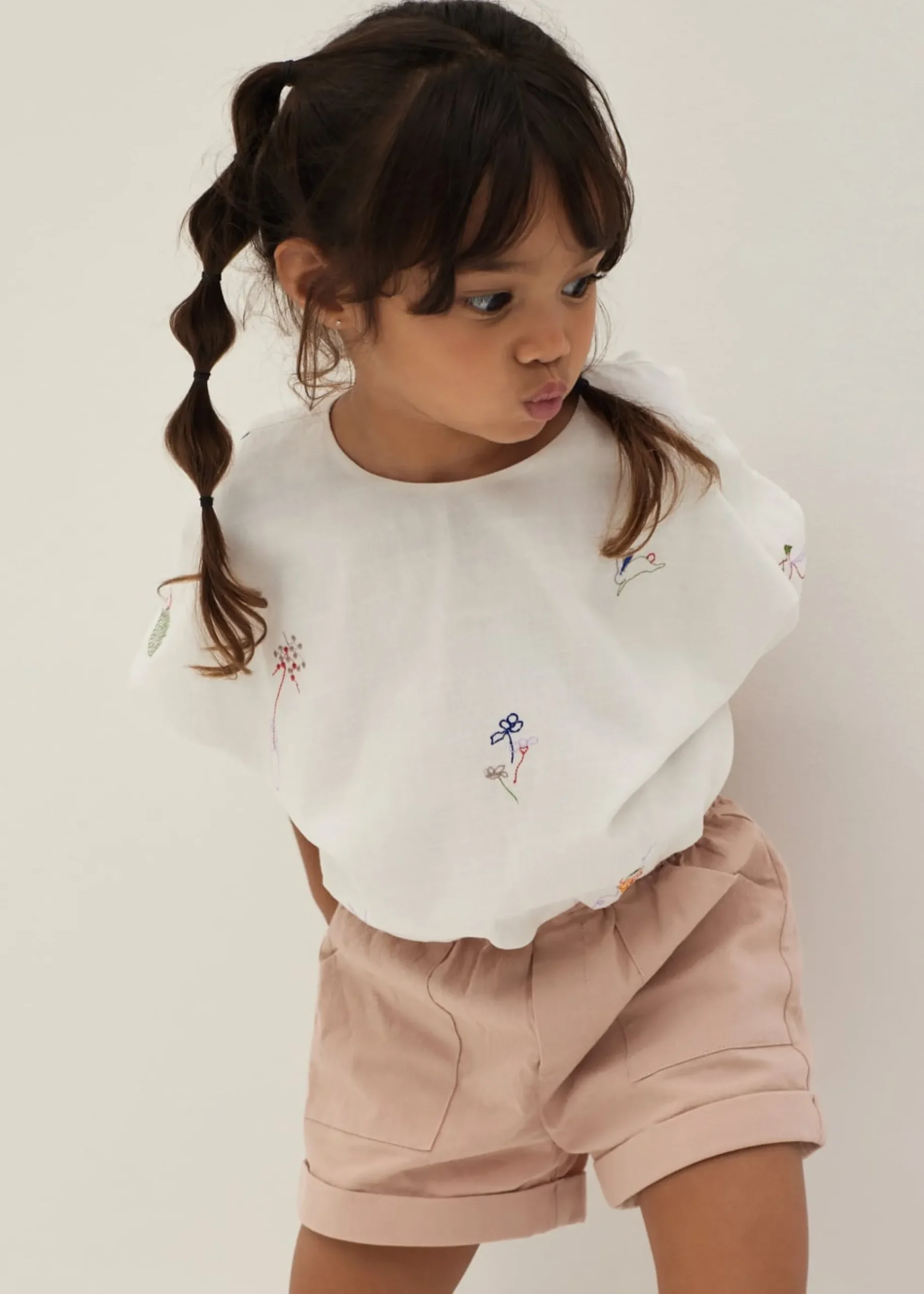 Malaya Embroidered Puff Sleeve Top in Humble Abode