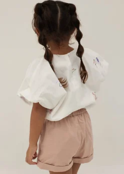 Malaya Embroidered Puff Sleeve Top in Humble Abode
