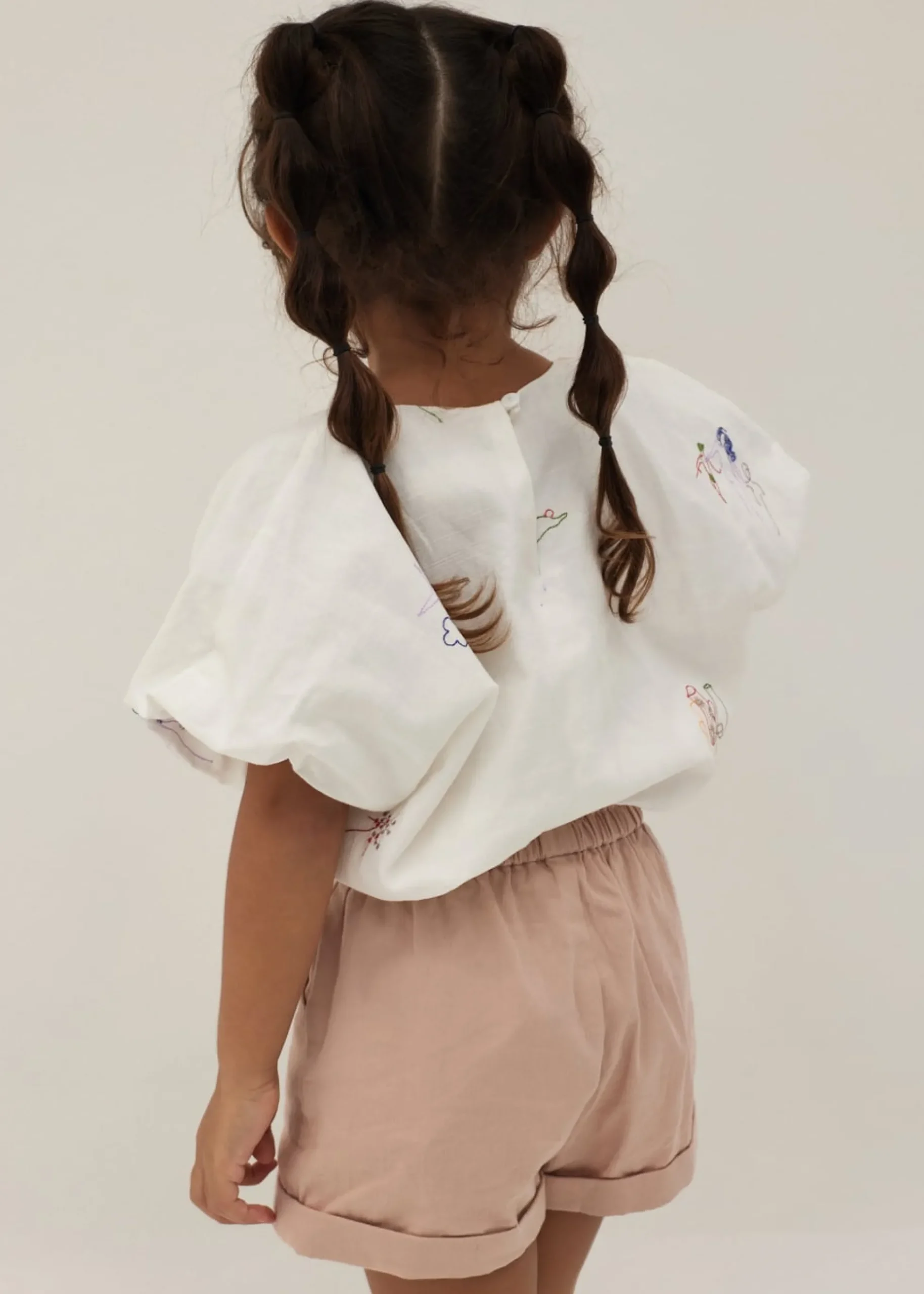 Malaya Embroidered Puff Sleeve Top in Humble Abode
