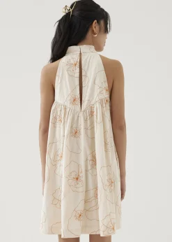 Martina Embroidered Mandarin Collar Mini Dress in Rekindled Blooms