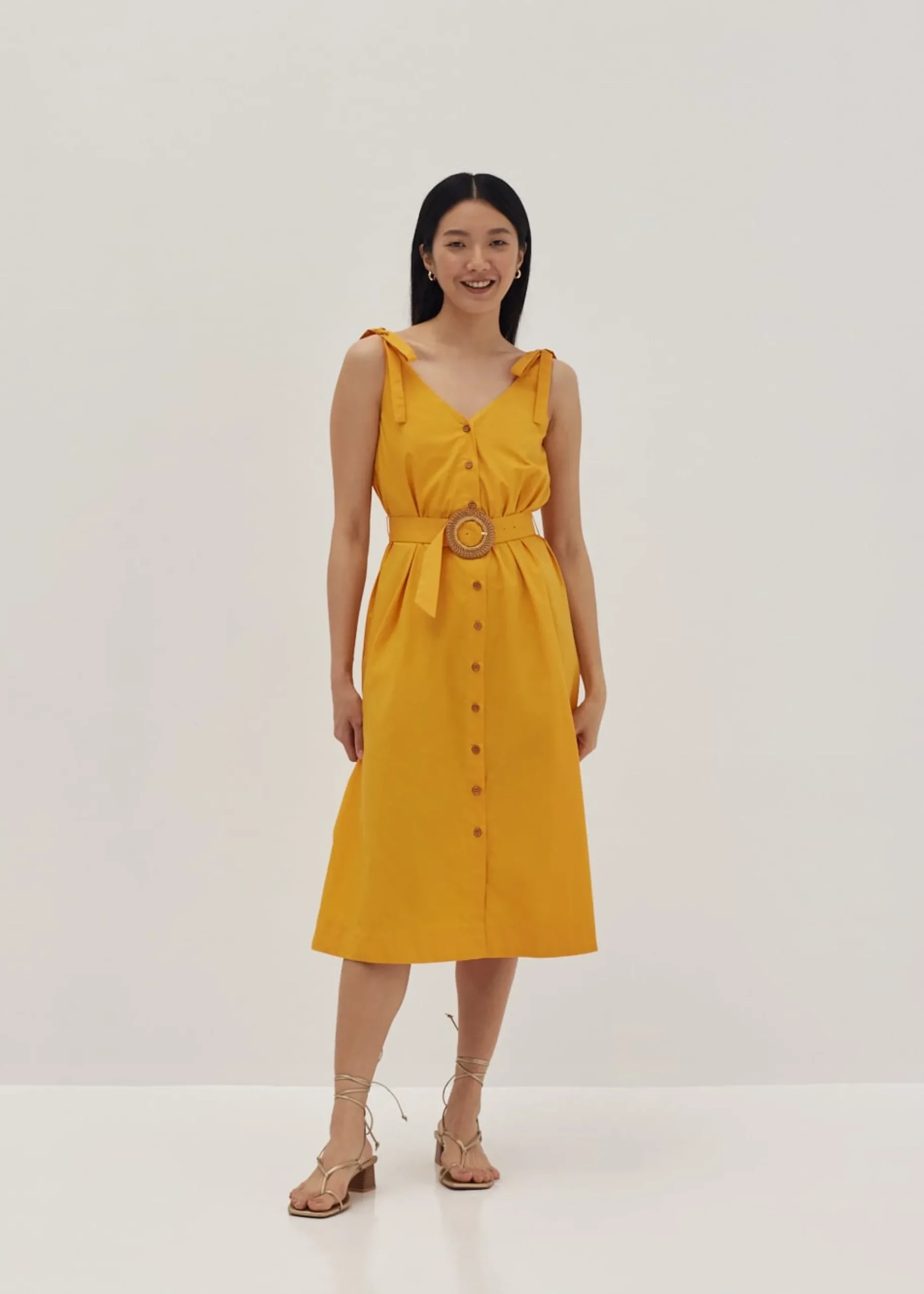 Matilde Tie Shoulder Trapeze Midi Dress