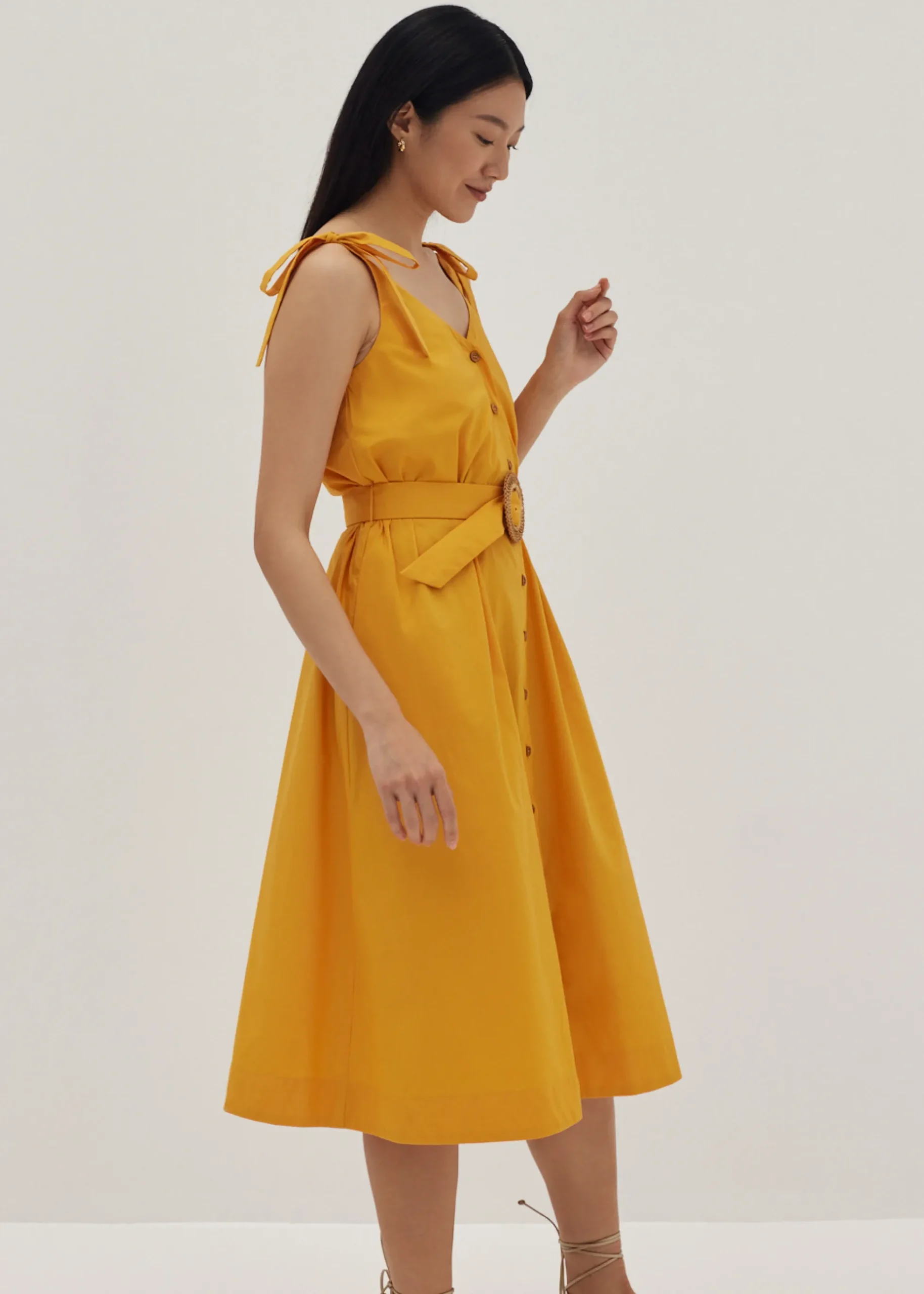 Matilde Tie Shoulder Trapeze Midi Dress