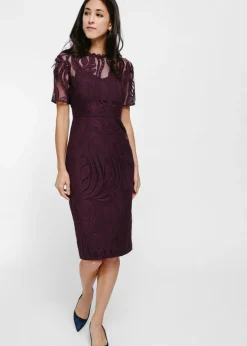 Maudine Lace Overlay Midi Dress