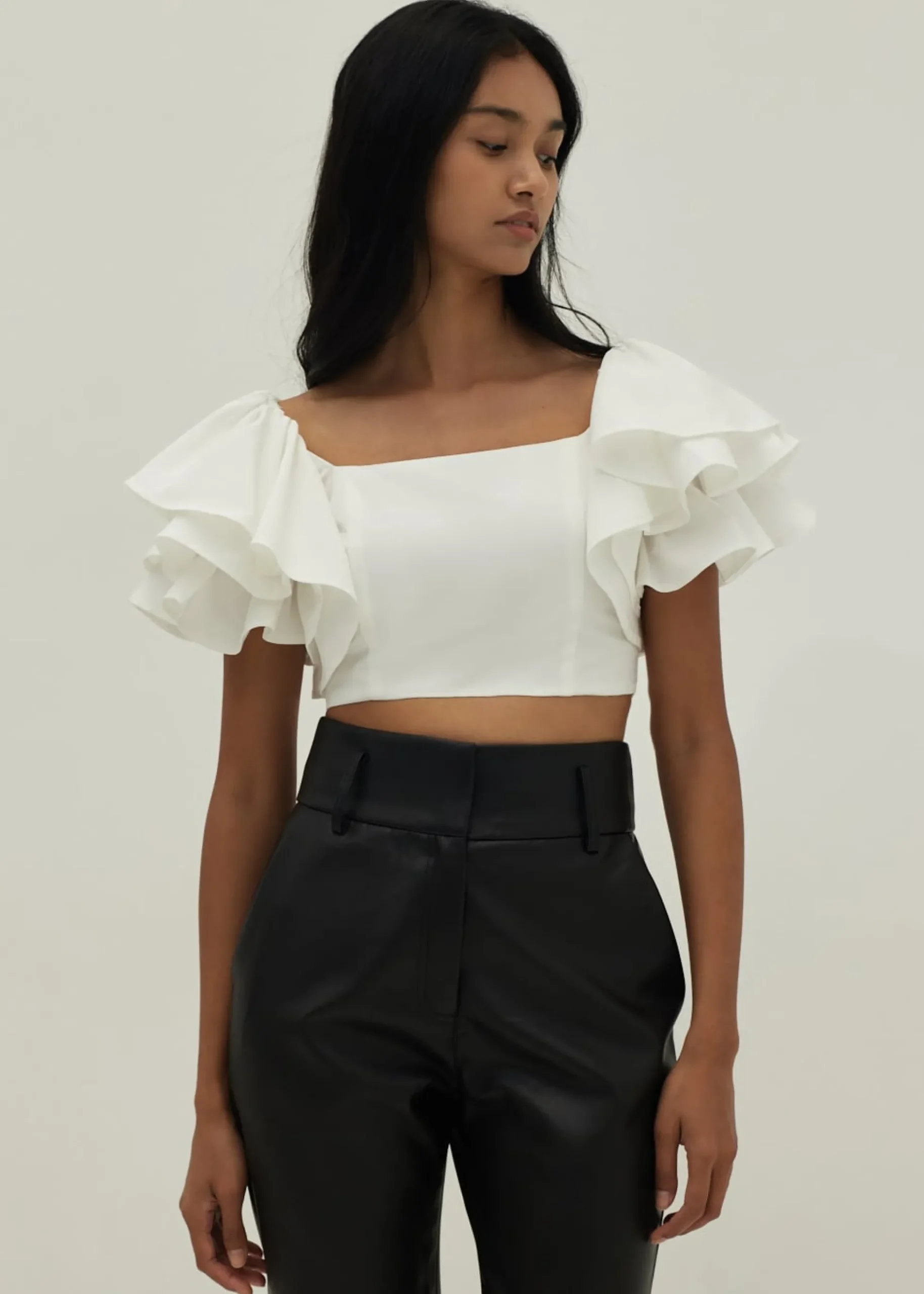 Mckenzie Ruffle Sleeve Bustier Crop Top