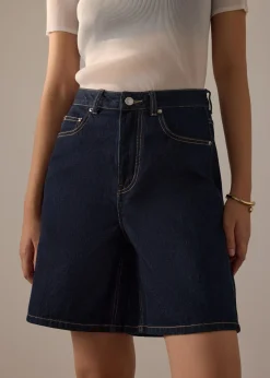 Megan Denim Mid Waist Bermuda Shorts