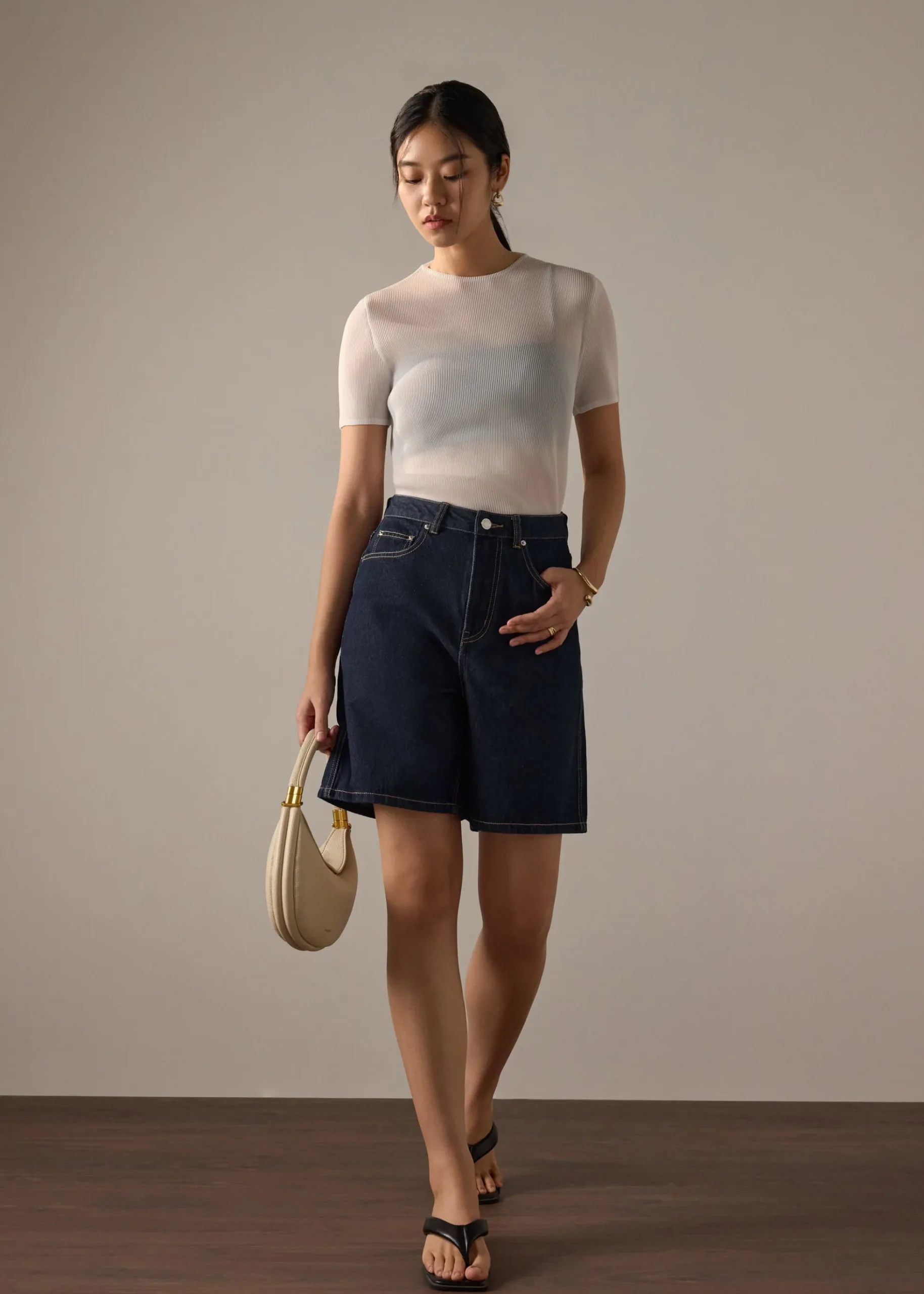 Megan Denim Mid Waist Bermuda Shorts