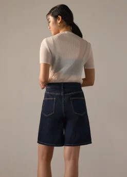 Megan Denim Mid Waist Bermuda Shorts