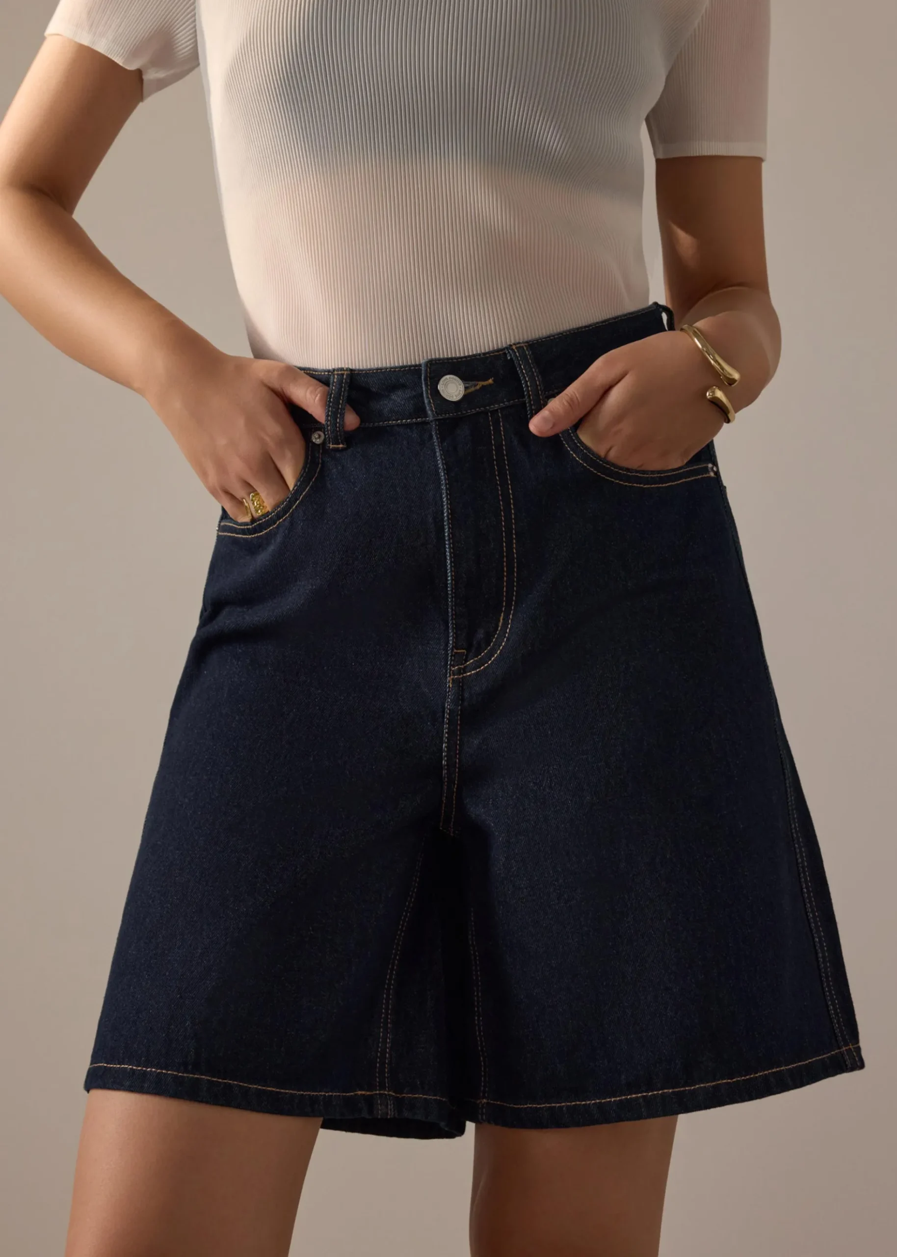 Megan Denim Mid Waist Bermuda Shorts