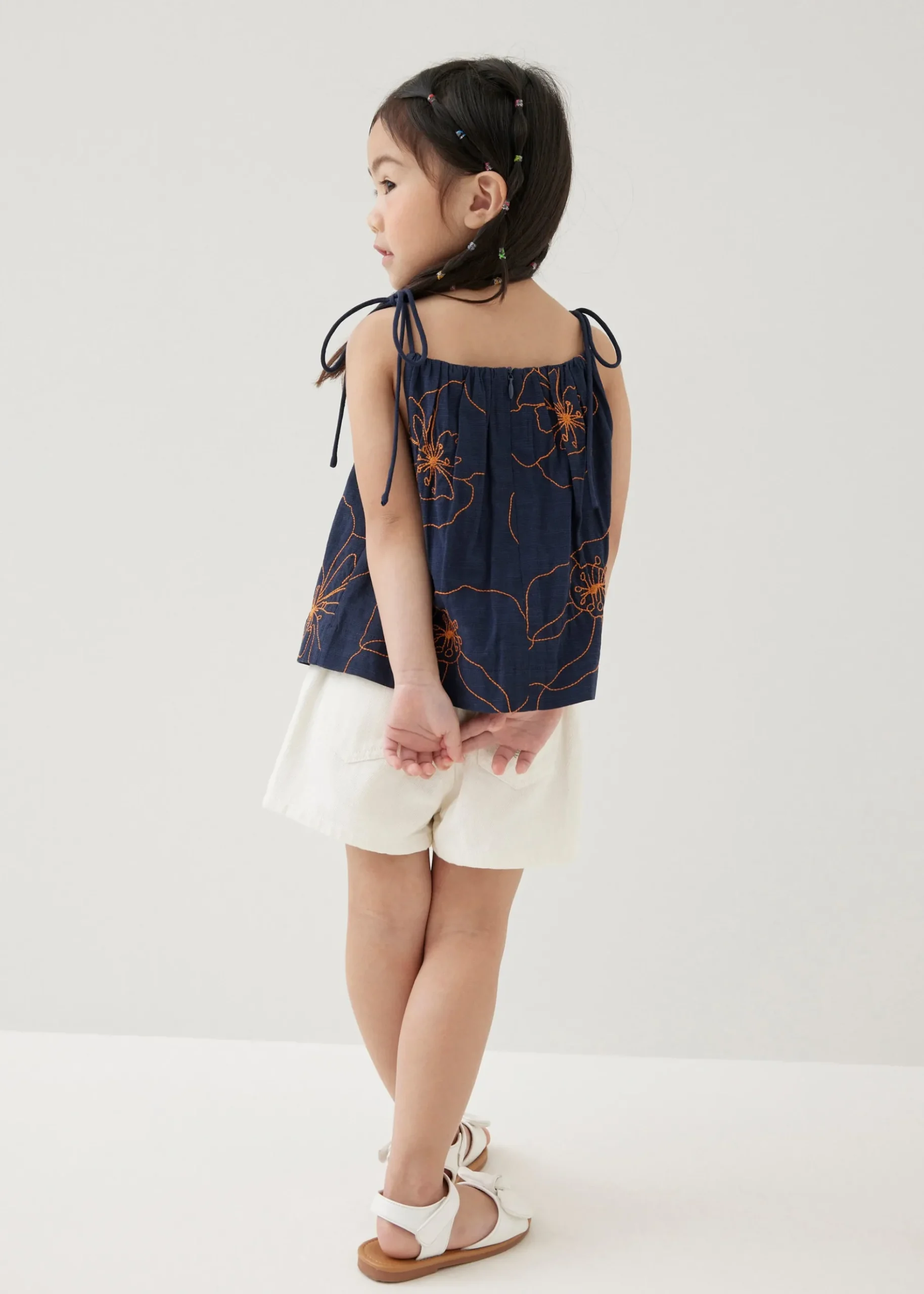 Mei Embroidered Babydoll Camisole Top in Rekindled Blooms