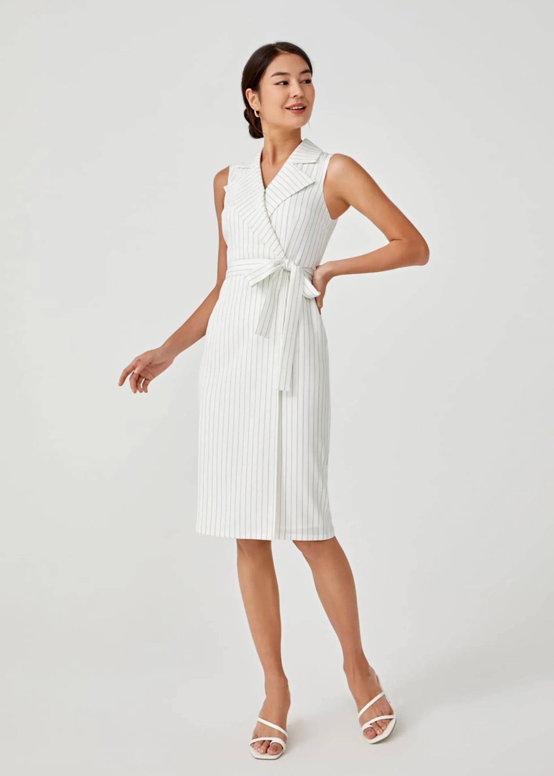 Merida Pinstripe Tailored Midi Dress