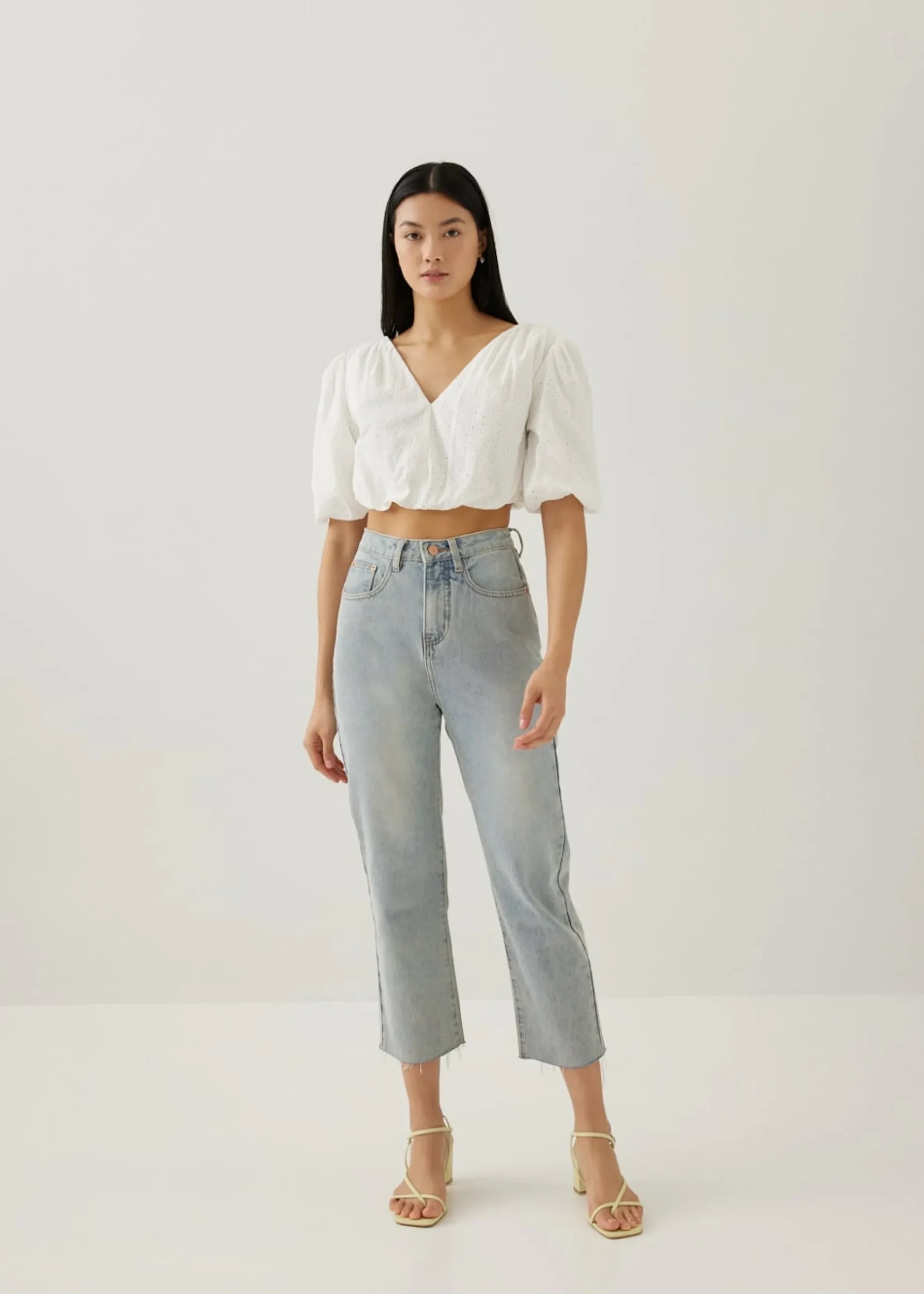 Milou Elastic Broderie Tie Back Blouse