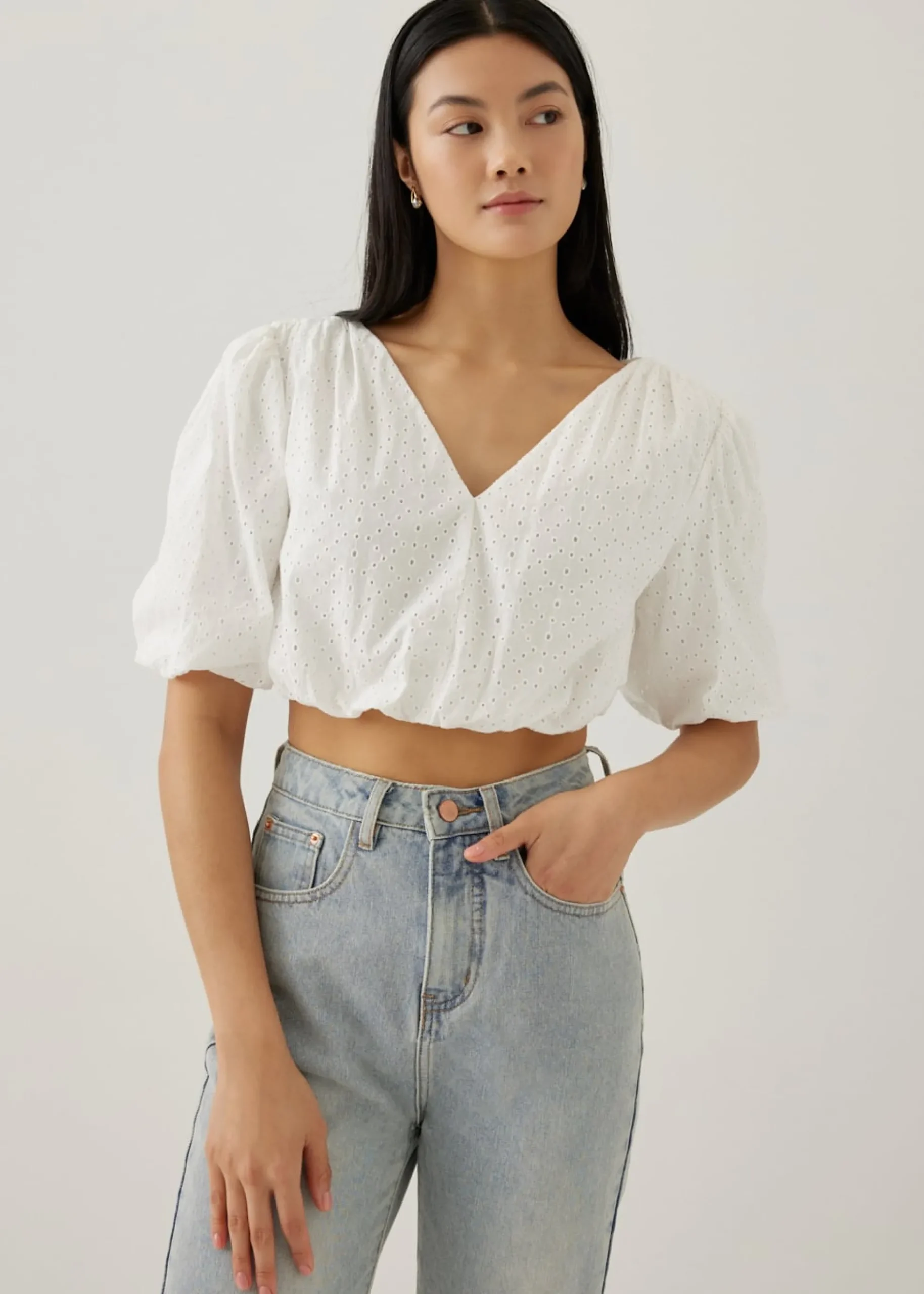 Milou Elastic Broderie Tie Back Blouse