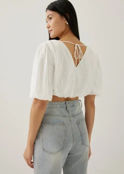 Milou Elastic Broderie Tie Back Blouse