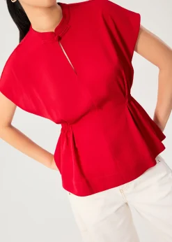 Ming Side Elastic Mandarin Collar Blouse