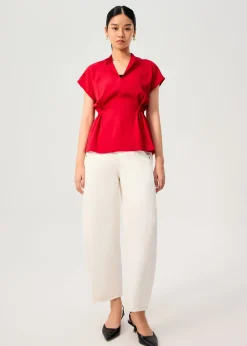 Ming Side Elastic Mandarin Collar Blouse