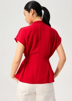 Ming Side Elastic Mandarin Collar Blouse
