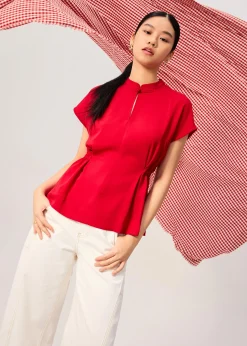 Ming Side Elastic Mandarin Collar Blouse